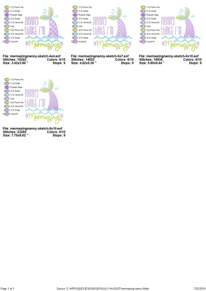 Nanny Mermazing Sketch Applique   Embroidery Design