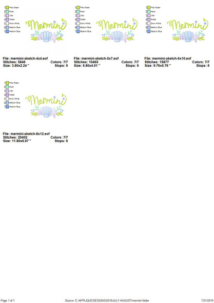 Mer-Mini Sketch Applique Embroidery Design