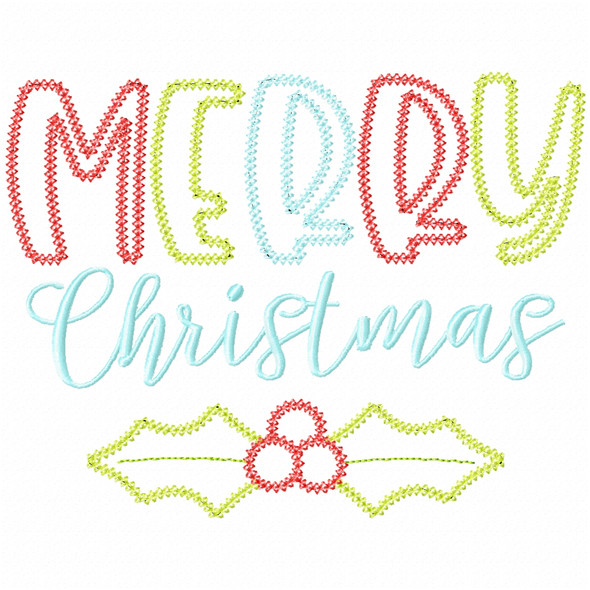 Merry Christmas Holly Vintage and Chain Applique Embroidery Design