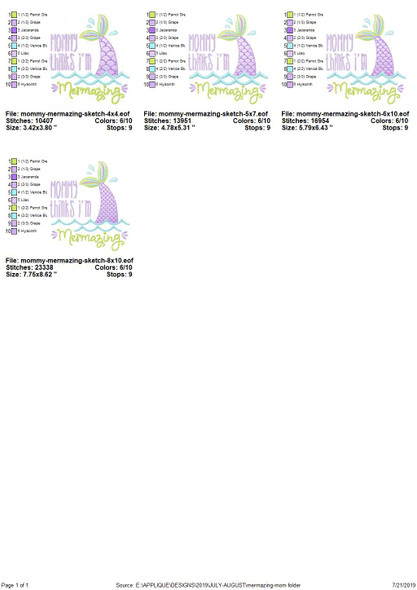 Mommy Mermazing Sketch Applique   Embroidery Design