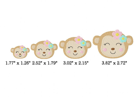 Girl Monkey Applique and Filled   Embroidery Design