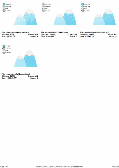 Mountains Sketch Applique Embroidery Design