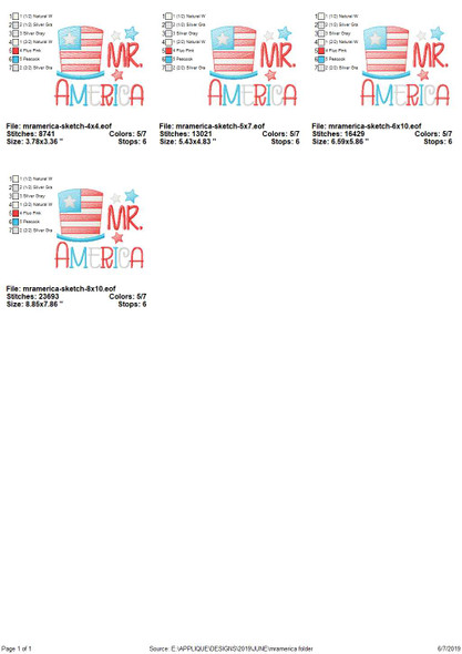 Mr America Sketch Applique Embroidery Design