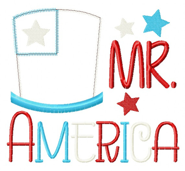 Mr America Satin and Zigzag Applique Embroidery Design