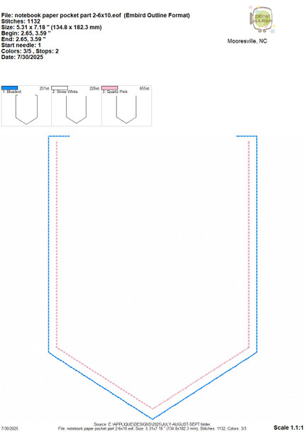Back to School Notebook Paper Pocket Machine Embroidery Design Project