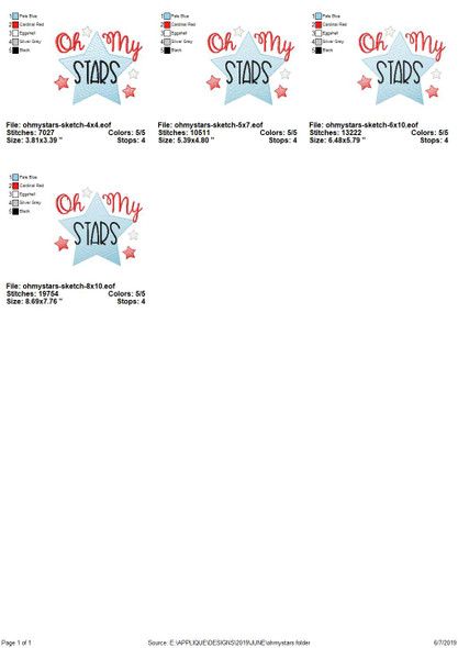 Oh My Stars Sketch Applique Embroidery Design