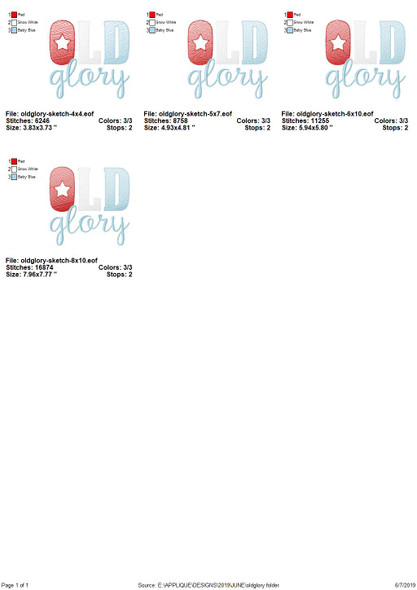 Old Glory Sketch Applique Embroidery Design