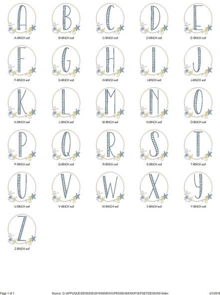 Open Sea Monogram Embroidery Font Design