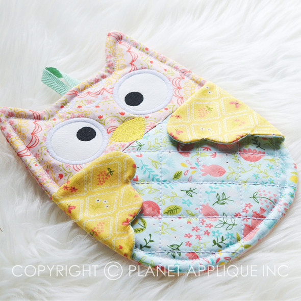 In the Hoop Owl Potholder and Mug Rug Machine Embroidery Design