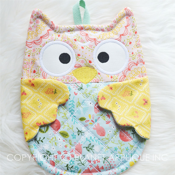In the Hoop Owl Potholder and Mug Rug Machine Embroidery Design