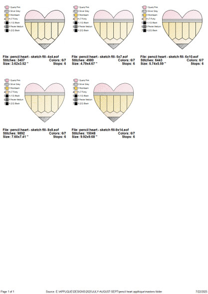 Heart pencil machine embroidery design for Back to School in sketch filled – available in 4x4, 5x7, 6x10, 8x8, and 9x14 sizes
