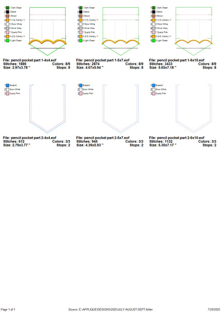 Back to School Pencil Pocket Embellishment Machine Embroidery Design