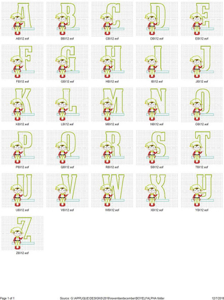 Boy Elf Applique Alphabet  Embroidery Design Font