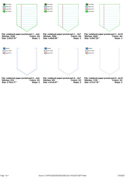 Back to School Notebook Paper Pocket Machine Embroidery Design Project