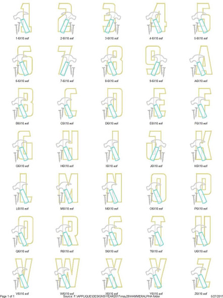 Hammer Alphabet  Embroidery Design Font