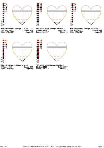 Heart pencil machine embroidery design for Back to School in vintage stitch – available in 4x4, 5x7, 6x10, 8x8, and 9x14 sizes