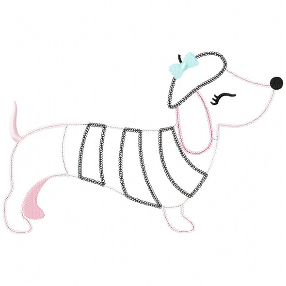 Paris Dachshund Vintage and Chain Applique Embroidery Design