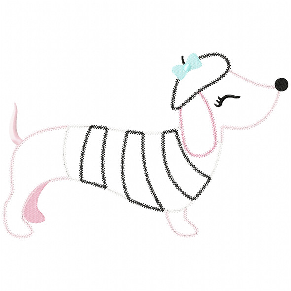Paris Dachshund Vintage and Chain Applique Machine Embroidery Design