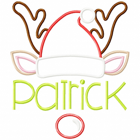 Santa Reindeer Name Satin and Zigzag Applique   Embroidery Design