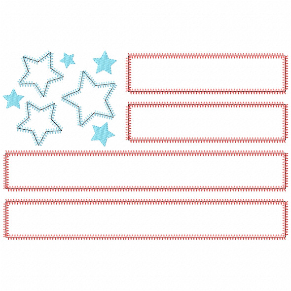 Patriot Flag Satin and Zigzag Applique  Embroidery Design