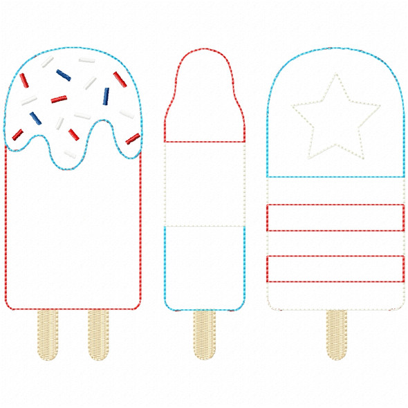 Patriotic Pops Simple Stitch and Sketch Fill Applique Embroidery Design