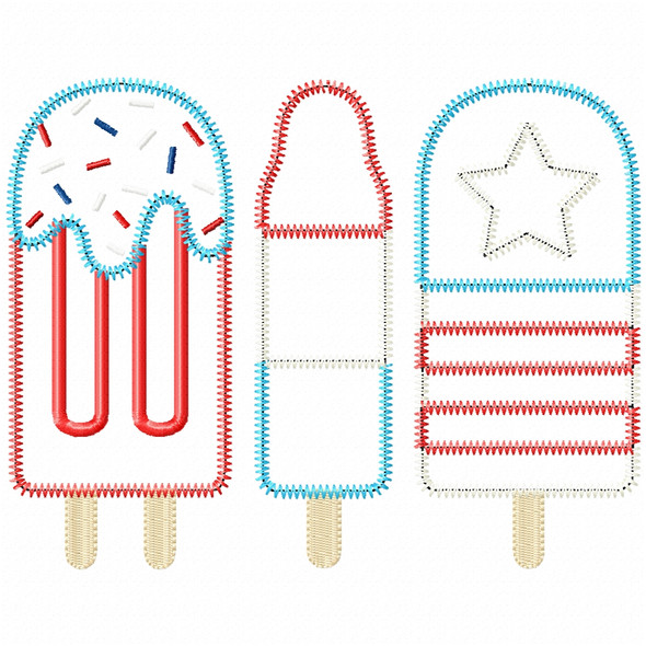 Patriotic Pops Satin and Zigzag Applique Embroidery Design