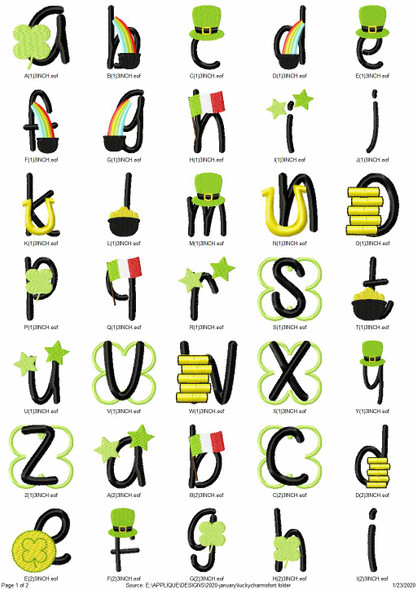 Lucky Charms Embroidery Font Design Alphabet