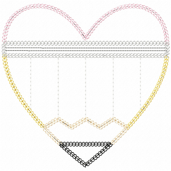 Heart pencil machine embroidery design for Back to School in chain stitch – available in 4x4, 5x7, 6x10, 8x8, and 9x14 sizes