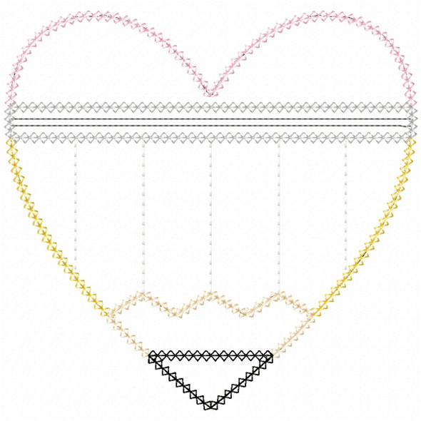 Heart pencil machine embroidery design for Back to School in vintage stitch – available in 4x4, 5x7, 6x10, 8x8, and 9x14 sizes