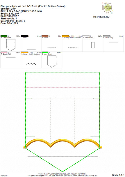 Back to School Pencil Pocket Embellishment Machine Embroidery Design