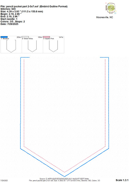 Back to School Pencil Pocket Embellishment Machine Embroidery Design