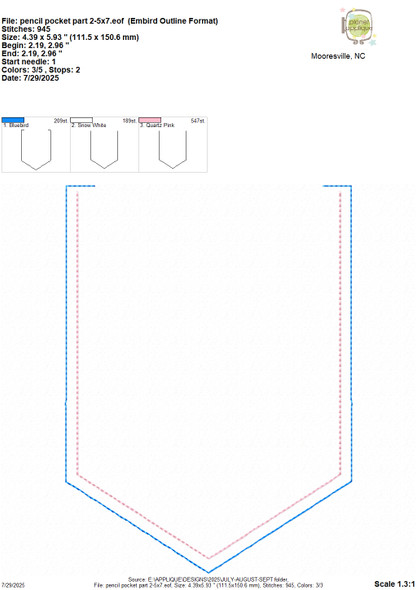 Back to School Pencil Pocket Embellishment Machine Embroidery Design