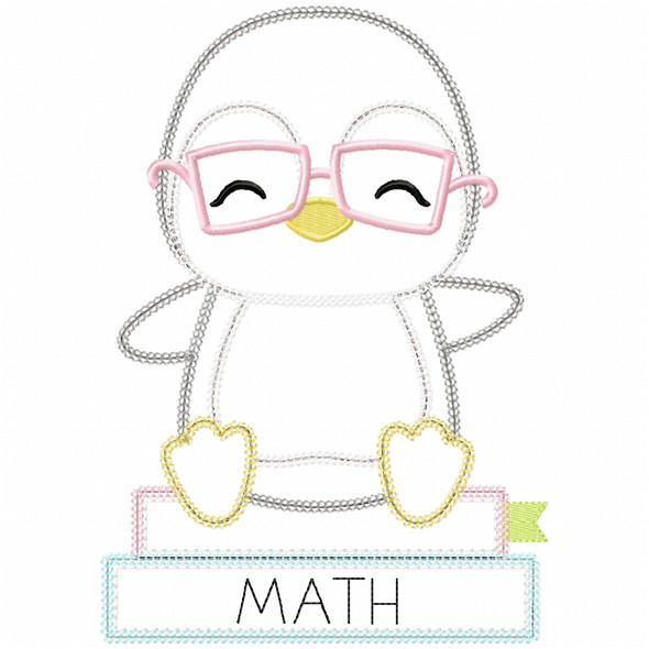 Penguin and Books Vintage and Chain Applique Embroidery Design