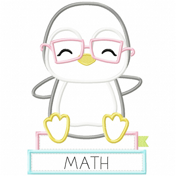 Penguin and Books Satin and Zigzag Applique   Embroidery Design