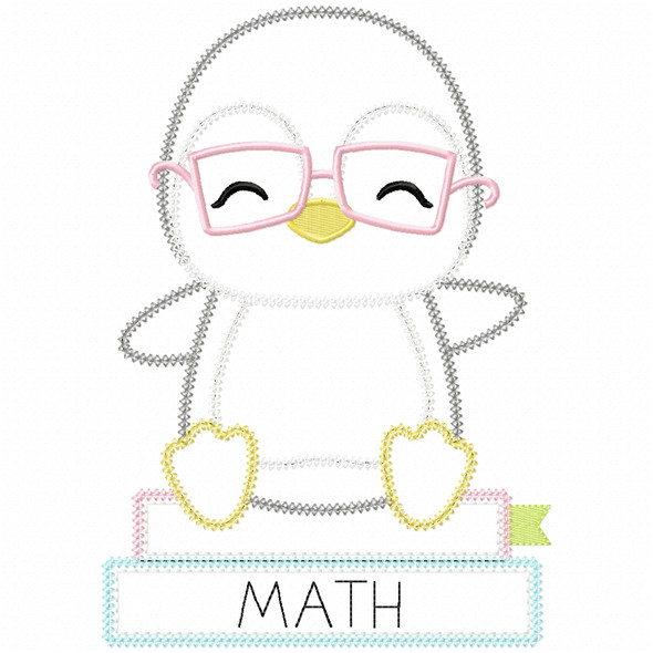 Penguin and Books Vintage and Chain Applique Embroidery Design