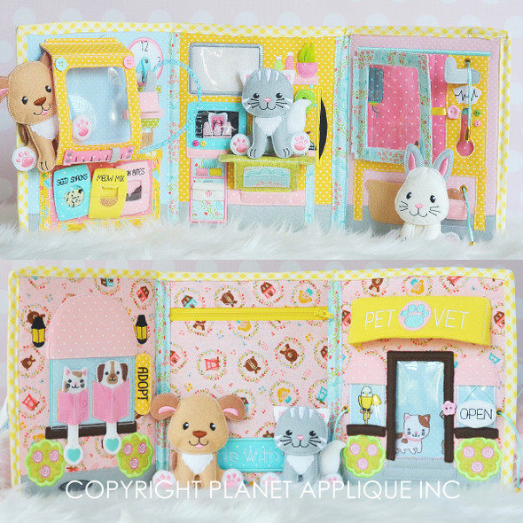 In the Hoop Teeny Town Pet Vet Quiet Book Machine Embroidery Design