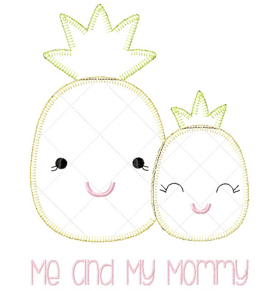Me and Mommy Pineapple Vintage and Blanket Stitch Applique Embroidery Design