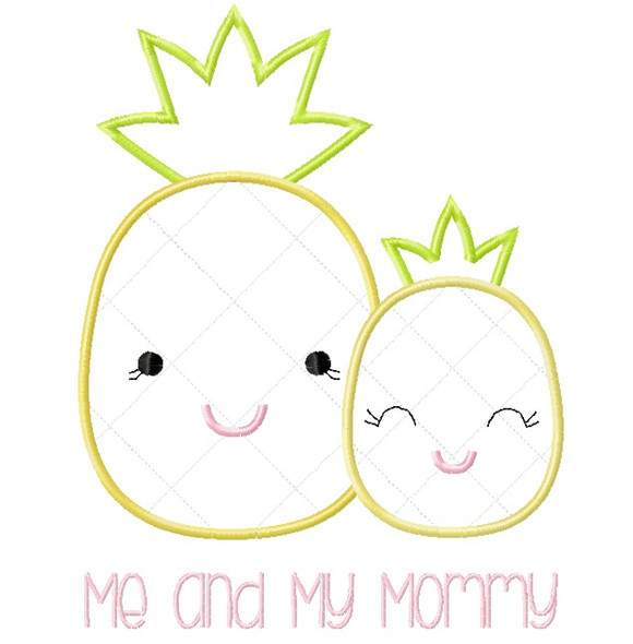 Me and Mommy Pineapple Satin and Zigzag Stitch Applique Machine Embroidery Design