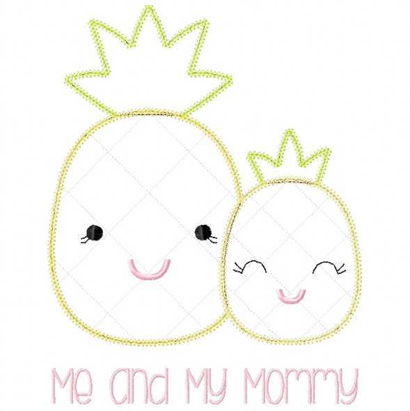 Me and Mommy Pineapple Vintage and Blanket Stitch Applique Machine Embroidery Design