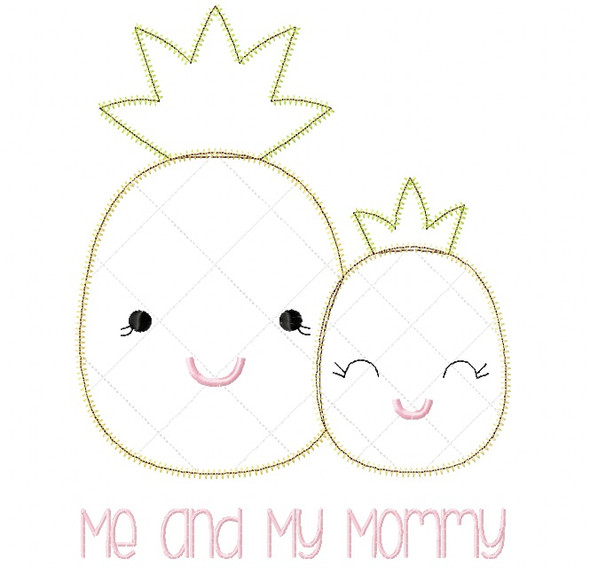 Me and Mommy Pineapple Satin and Zigzag Stitch Applique Embroidery Design