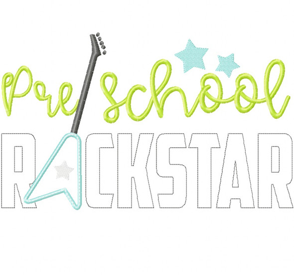 Preschool Rockstar Satin and Zigzag Stitch Applique Machine Embroidery Design