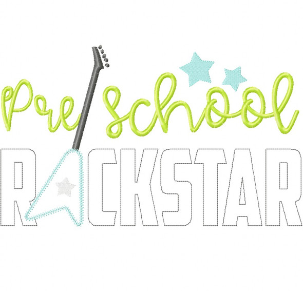 Preschool Rockstar Vintage and Chain Stitch Applique Machine Embroidery Design