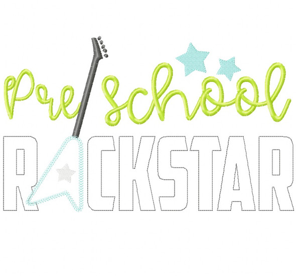 Preschool Rockstar Vintage and Chain Stitch Applique Embroidery Design