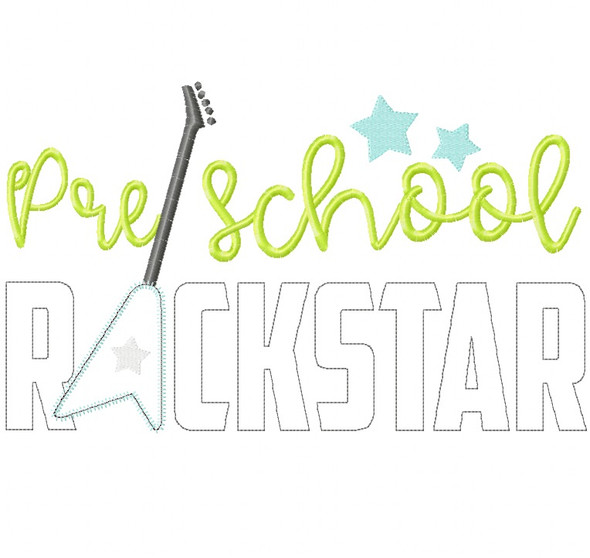 Preschool Rockstar Satin and Zigzag Stitch Applique Embroidery Design