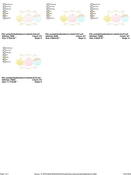 Pumpkin Leaf and Acorn Sketch Embroidery