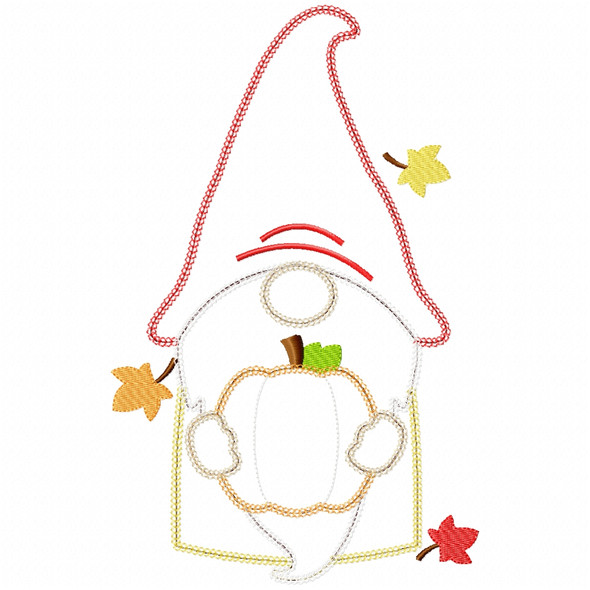 Pumpkin Gnome Vintage and Chain Applique Embroidery Design