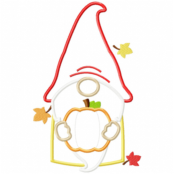Pumpkin Gnome Satin and Zigzag Applique Machine Embroidery Design