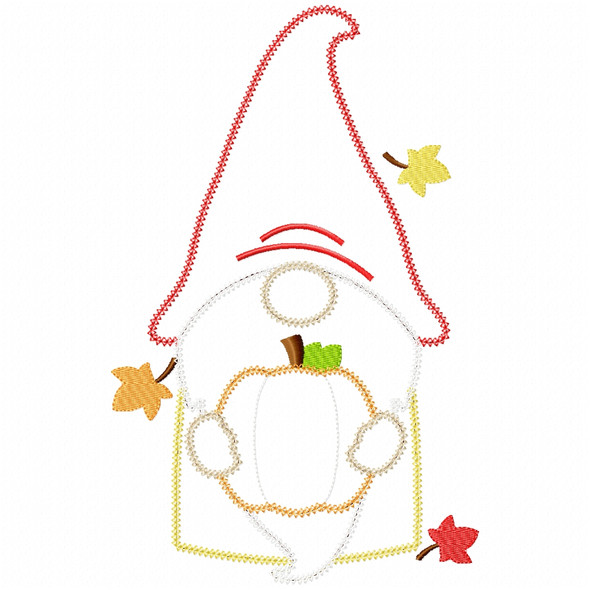 Pumpkin Gnome Vintage and Chain Applique Machine Embroidery Design
