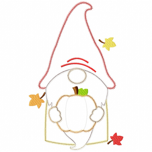 Pumpkin Gnome Satin and Zigzag Applique Embroidery Design
