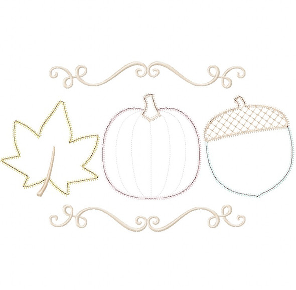 Pumpkin Leaf and Acorn Satin and Zigzag Stitch Applique